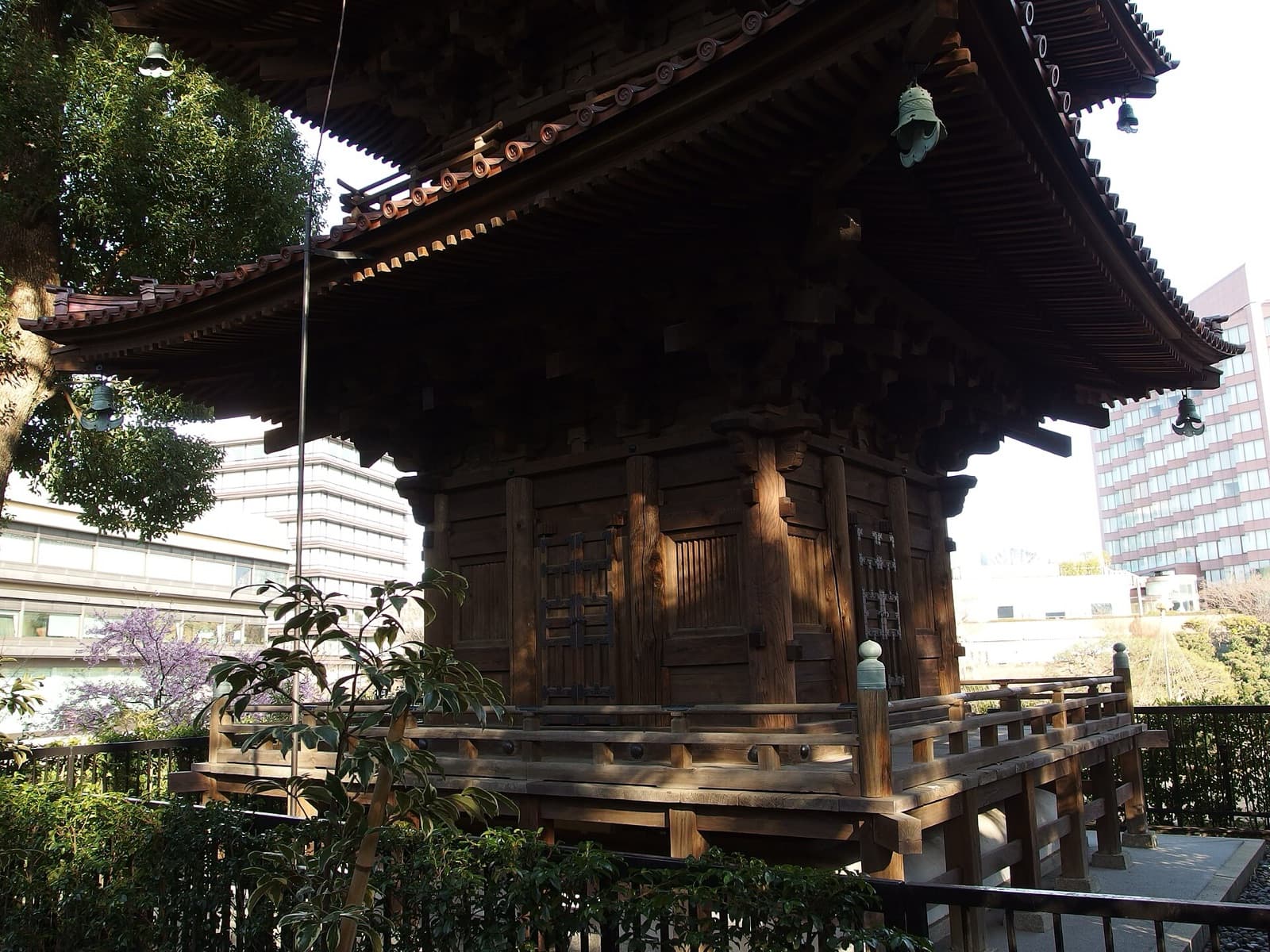 A wooden pagoda in the garden of Hotel Chinzanso Tokyo