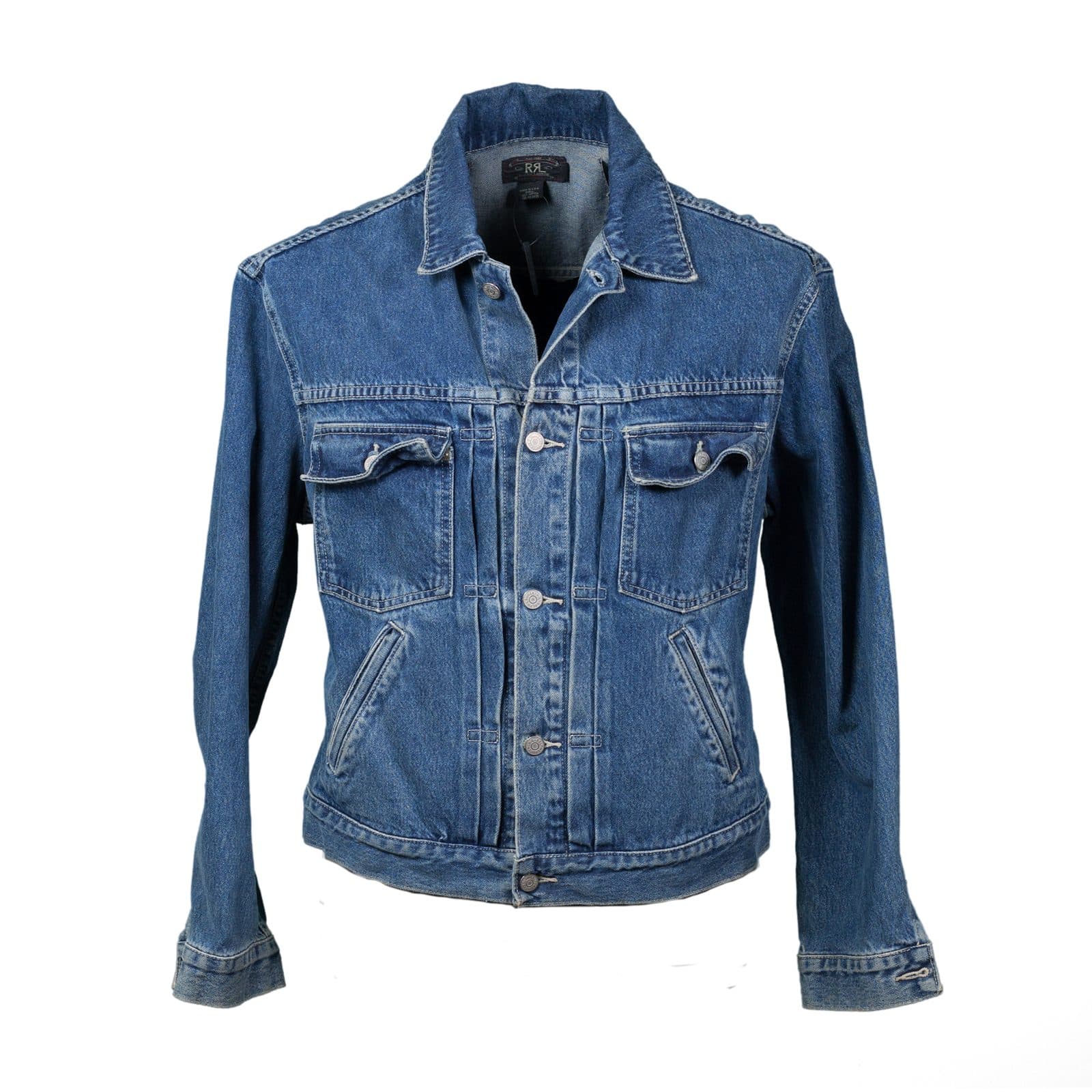 A Ralph Lauren denim jacket showing the two-pocket, V-seam trucker design. This is a design reference, not a Japanese-brand product recommendation