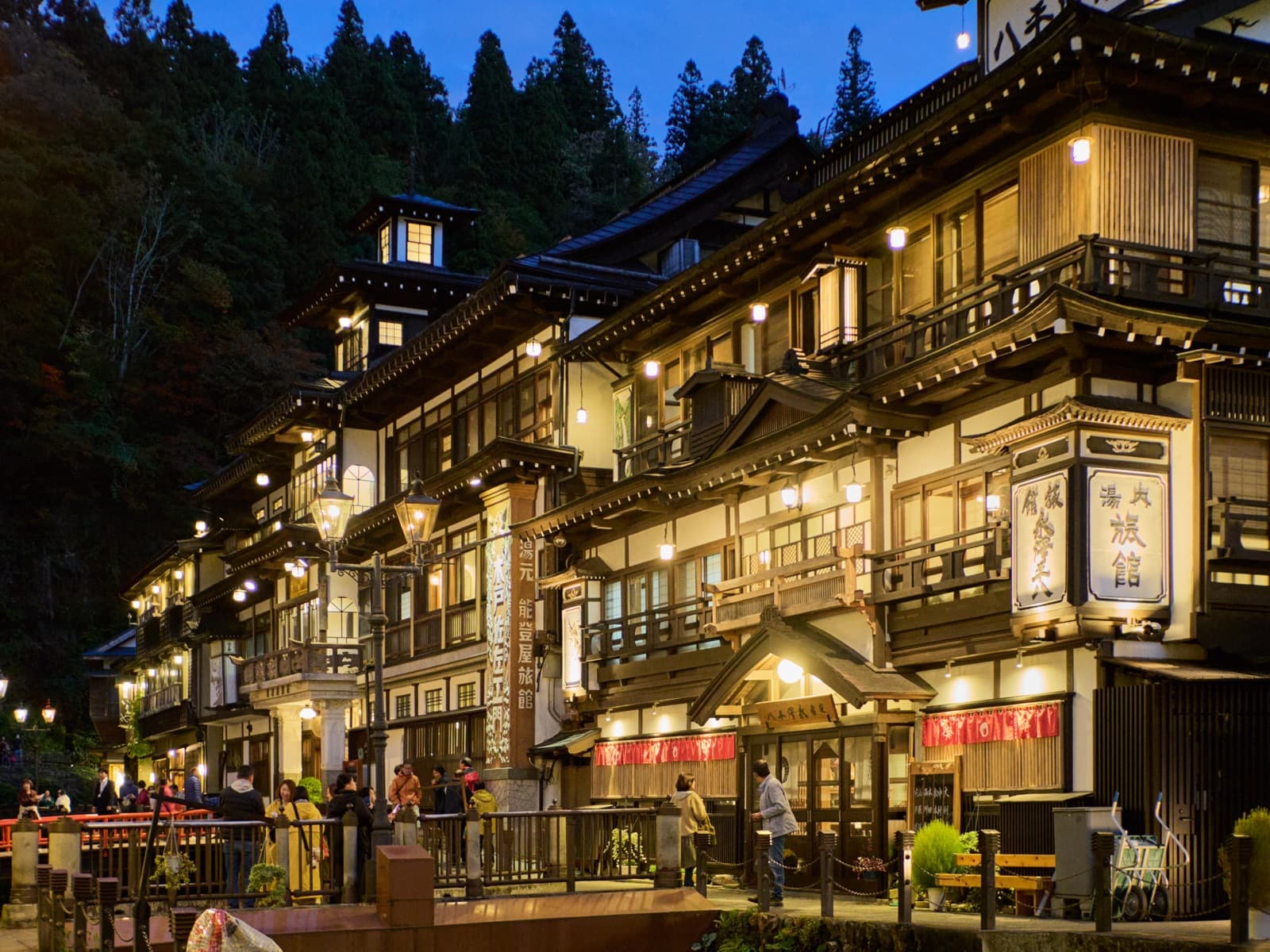 The gaslit ryokan street of Ginzan Onsen, Yamagata Prefecture