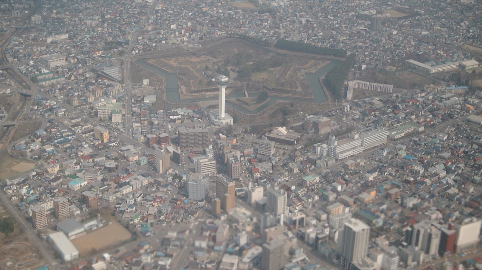 Aerial view of Goryokaku, the star-shaped fort in Hakodate
