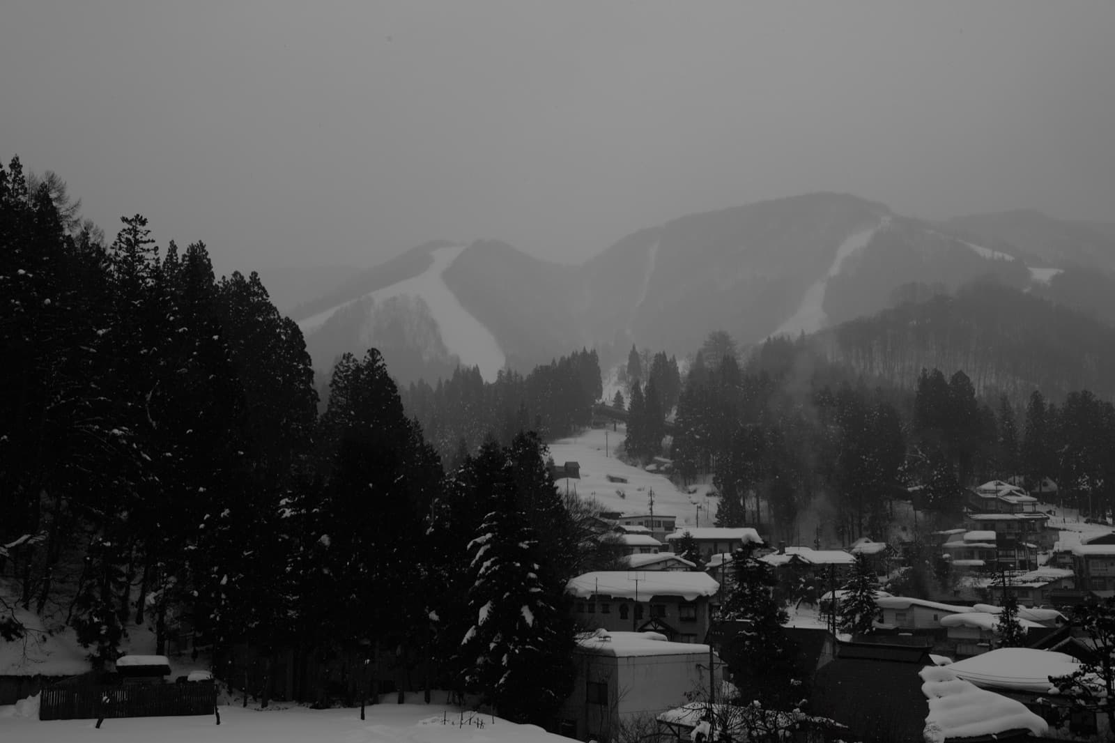 Winter view of the mountains from Nozawa Onsen village